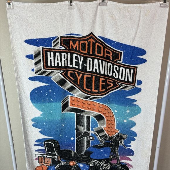 Vintage Harley Davidson Motorcycles Cotton Terrycloth Beach Towel - Picture 2 of 16